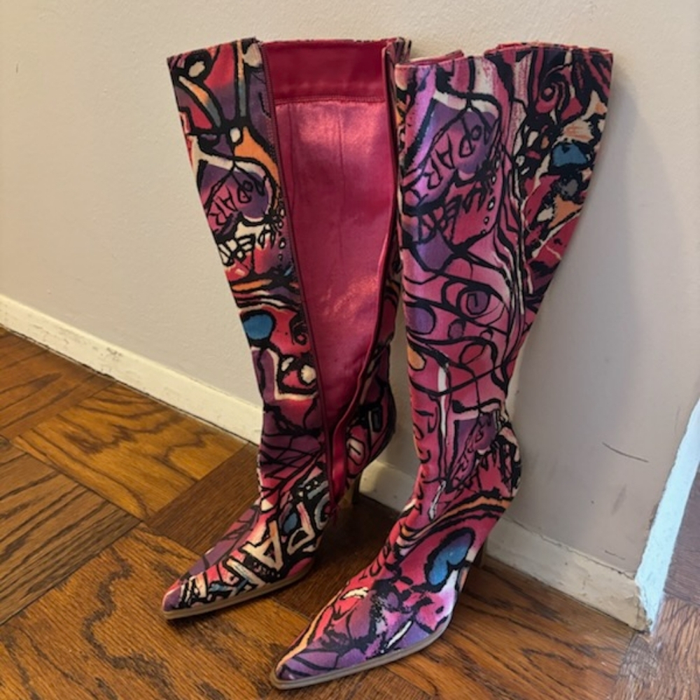 Colorful Abstract Knee-High Boots - Picture 2 of 5